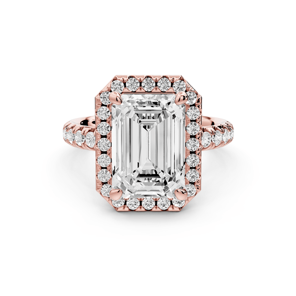 Eveline - 4ct 18k rose gold emerald Halo Half Band Pavé Engagement Ring - Mr. Alex Jewelry