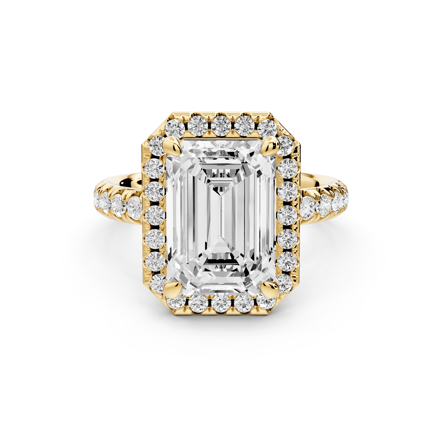 Eveline - 4ct 18k yellow gold emerald Halo Half Band Pavé Engagement Ring - Mr. Alex Jewelry