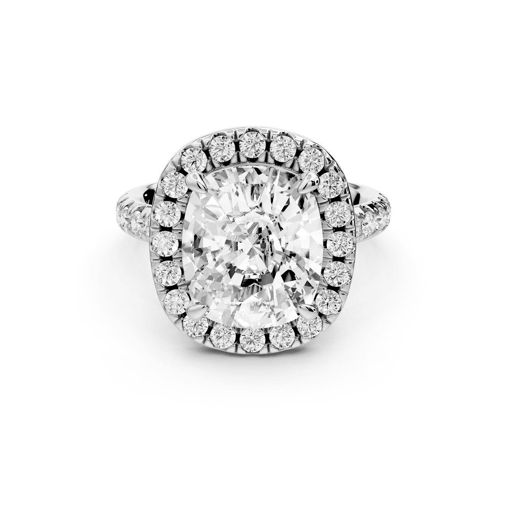 Eveline - 5ct 14k white gold ecushion Halo Half Band Pavé Engagement Ring - Mr. Alex Jewelry