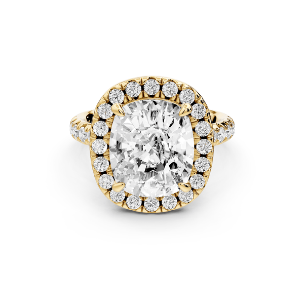 Eveline - 5ct 14k yellow gold ecushion Halo Half Band Pavé Engagement Ring - Mr. Alex Jewelry