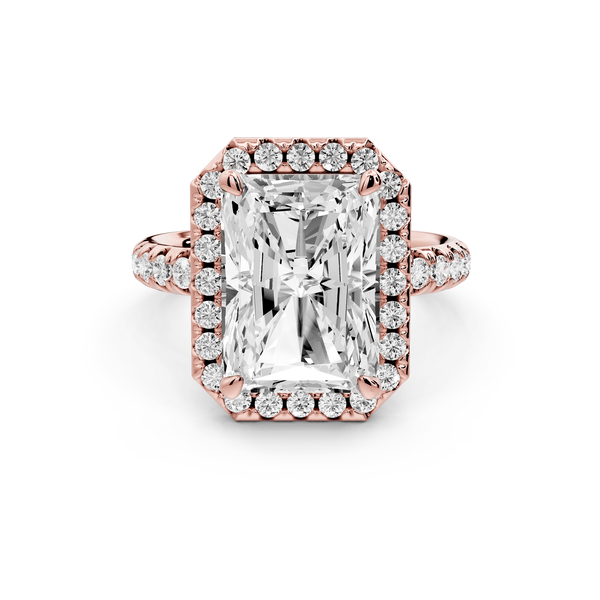 Eveline - 5ct 18k rose gold emerald Halo Half Band Pavé Engagement Ring - Mr. Alex Jewelry