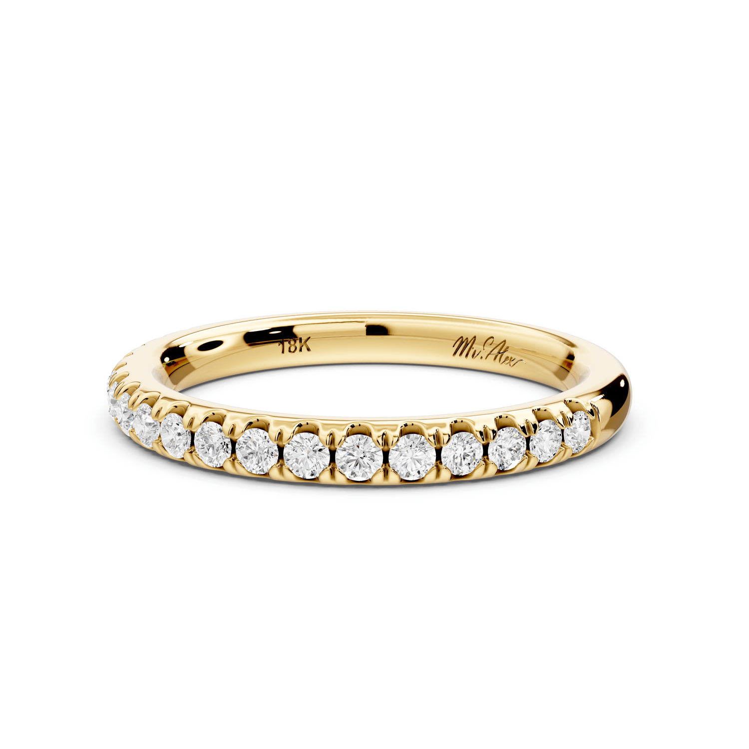 Flora - 18k yellow gold Shared Prong Half - Eternity Wedding Band - Mr. Alex Jewelry