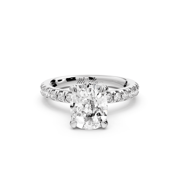 Flora - 2ct 14k white gold ecushion talong prong Wrap around halo Half Band Engagement Ring - Mr. Alex Jewelry