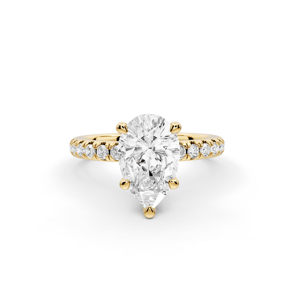 Flora - 2ct 18k yellow gold pear talong prong Wrap around halo Half Band Engagement Ring - Mr. Alex Jewelry