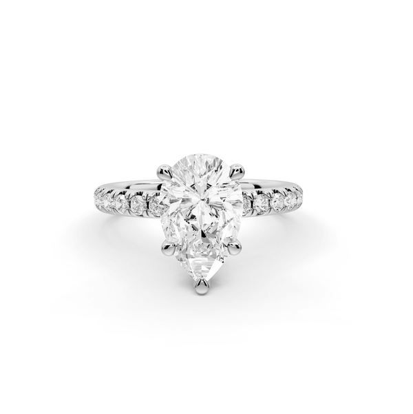 Flora - 2ct platinum pear talong prong Wrap around halo Half Band Engagement Ring - Mr. Alex Jewelry