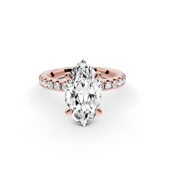 Flora - 3ct 14k rose gold marquise talong prong Wrap around halo Half Band Engagement Ring - Mr. Alex Jewelry