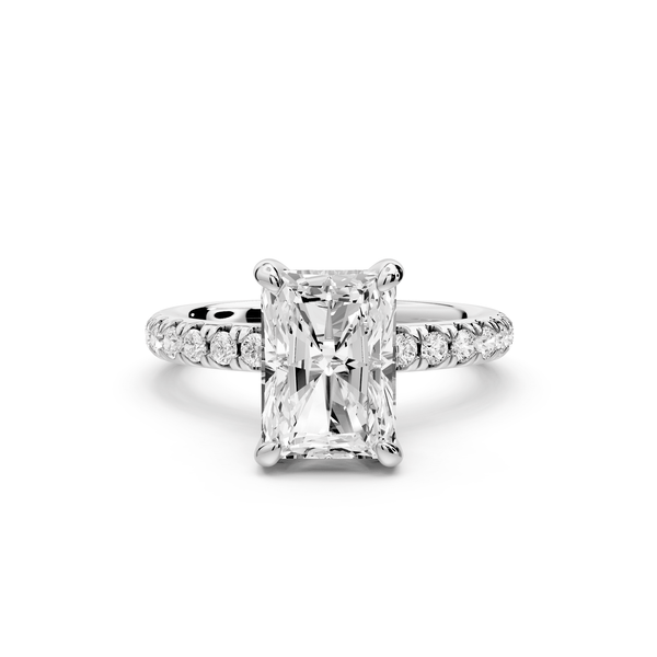 Flora - 3ct 14k white gold radiant talong prong Wrap around halo Half Band Engagement Ring - Mr. Alex Jewelry