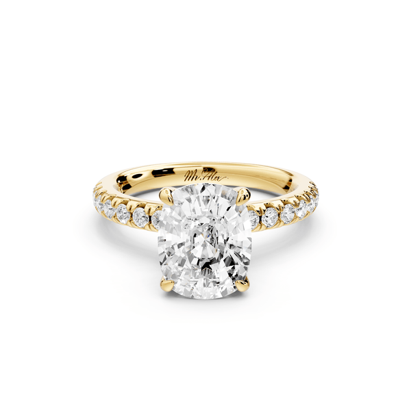 Flora - 3ct 14k yellow gold ecushion talong prong Wrap around halo Half Band Engagement Ring - Mr. Alex Jewelry