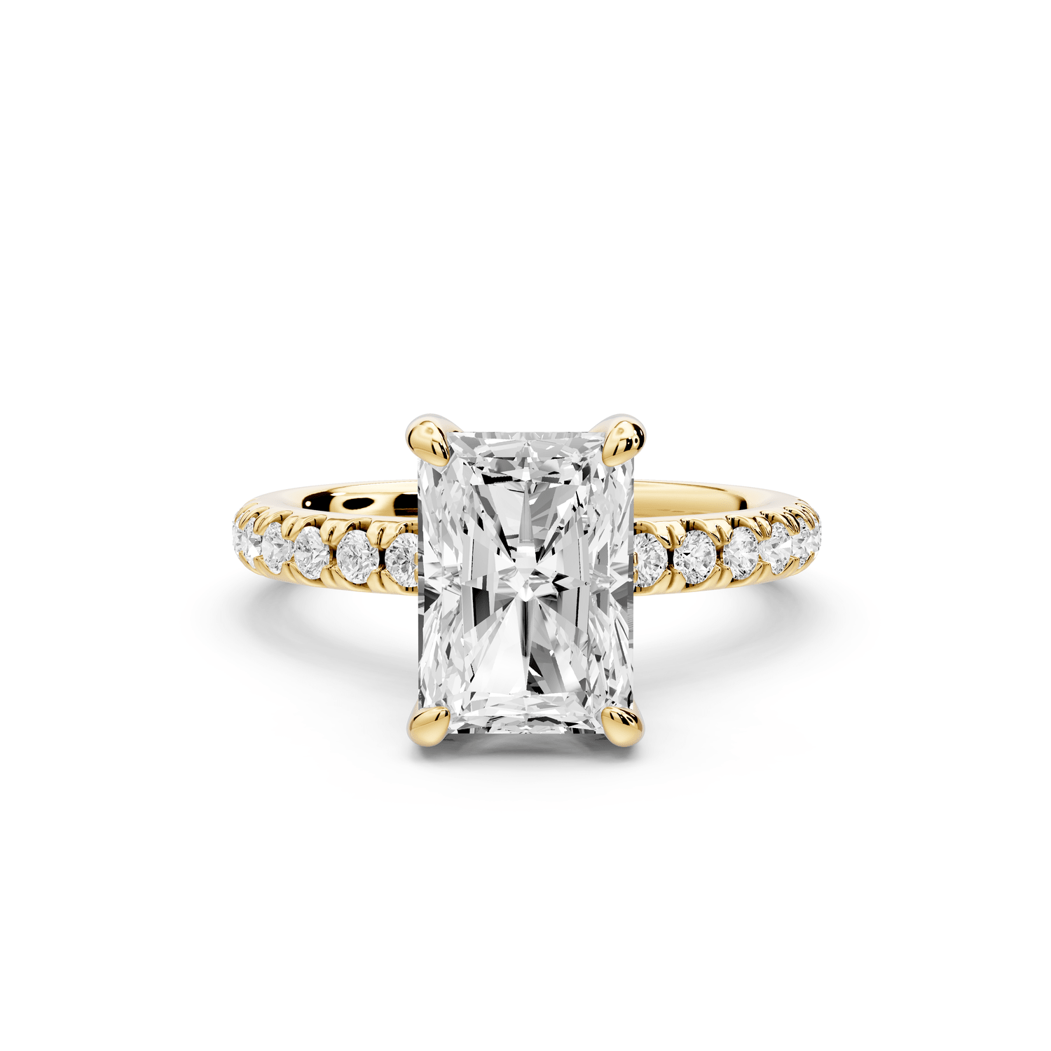 Flora - 3ct 14k yellow gold radiant talong prong Wrap around halo Half Band Engagement Ring - Mr. Alex Jewelry