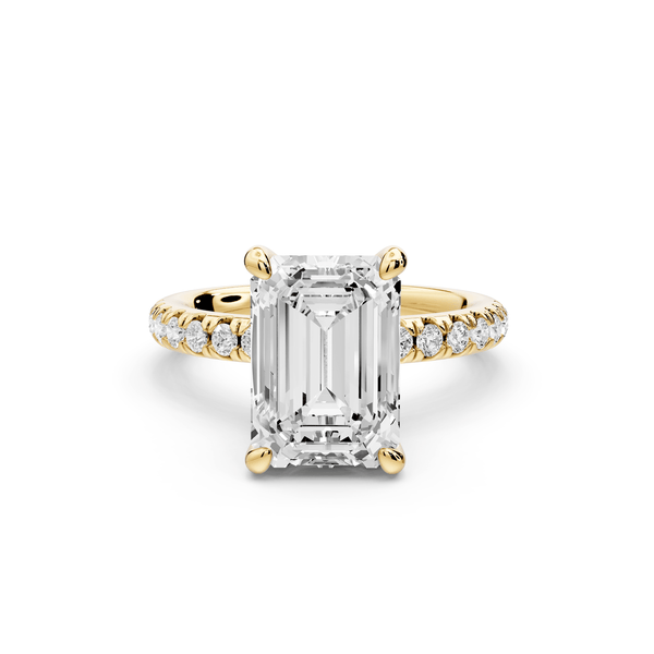 Flora - 3ct 18k yellow gold emerald talong prong Wrap around halo Half Band Engagement Ring - Mr. Alex Jewelry