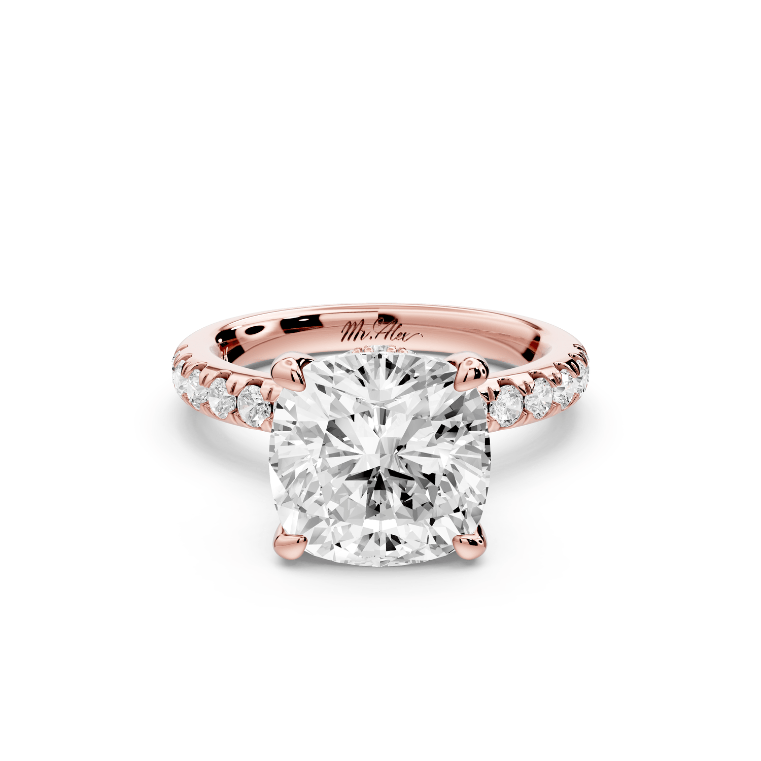 Flora - 4ct 14k rose gold cushion talong prong Wrap around halo Half Band Engagement Ring - Mr. Alex Jewelry