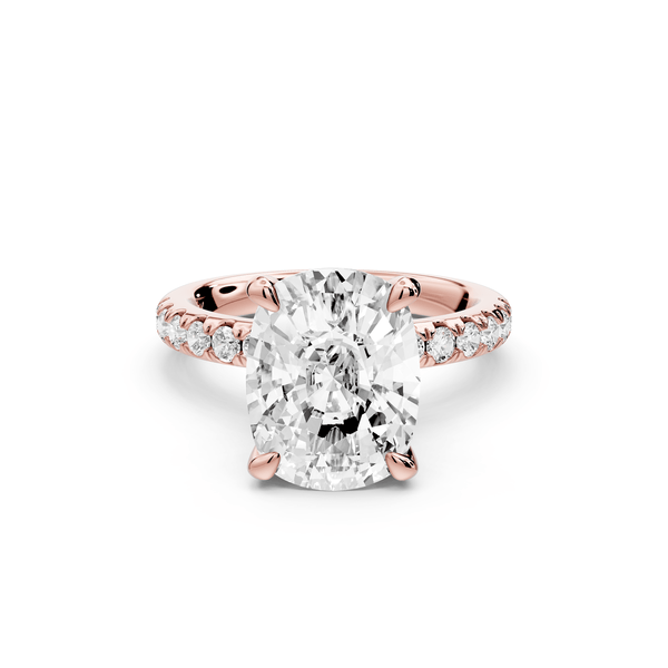 Flora - 4ct 14k rose gold ecushion talong prong Wrap around halo Half Band Engagement Ring - Mr. Alex Jewelry