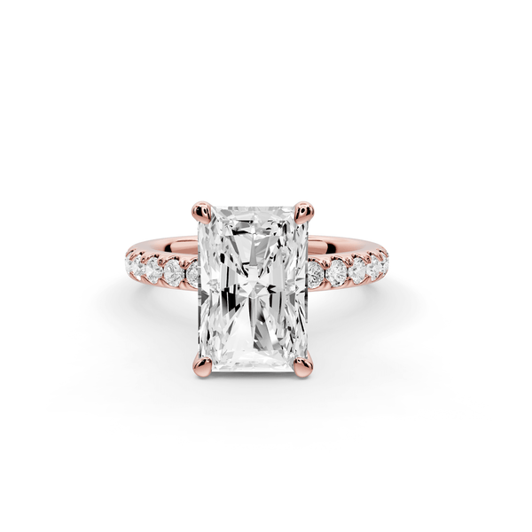 Flora - 4ct 14k rose gold radiant talong prong Wrap around halo Half Band Engagement Ring - Mr. Alex Jewelry