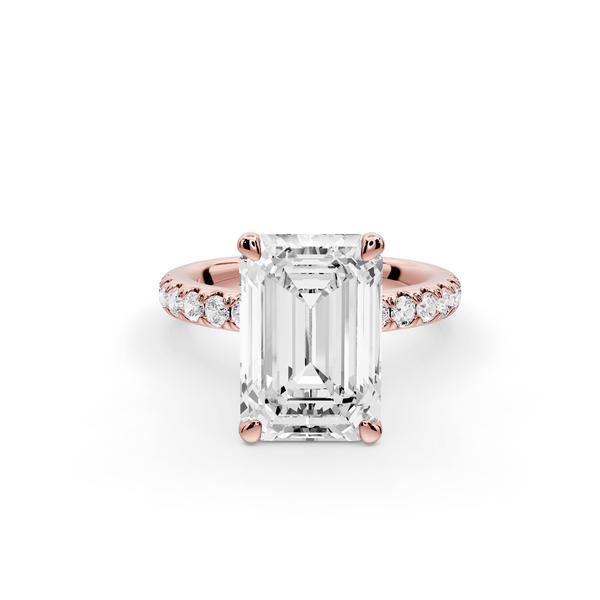 Flora - 4ct 18k rose gold emerald talong prong Wrap around halo Half Band Engagement Ring - Mr. Alex Jewelry