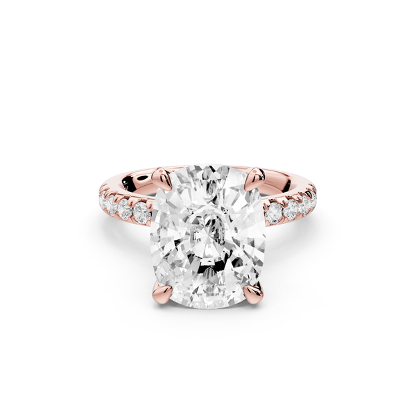 Flora - 5ct 14k rose gold ecushion talong prong Wrap around halo Half Band Engagement Ring - Mr. Alex Jewelry