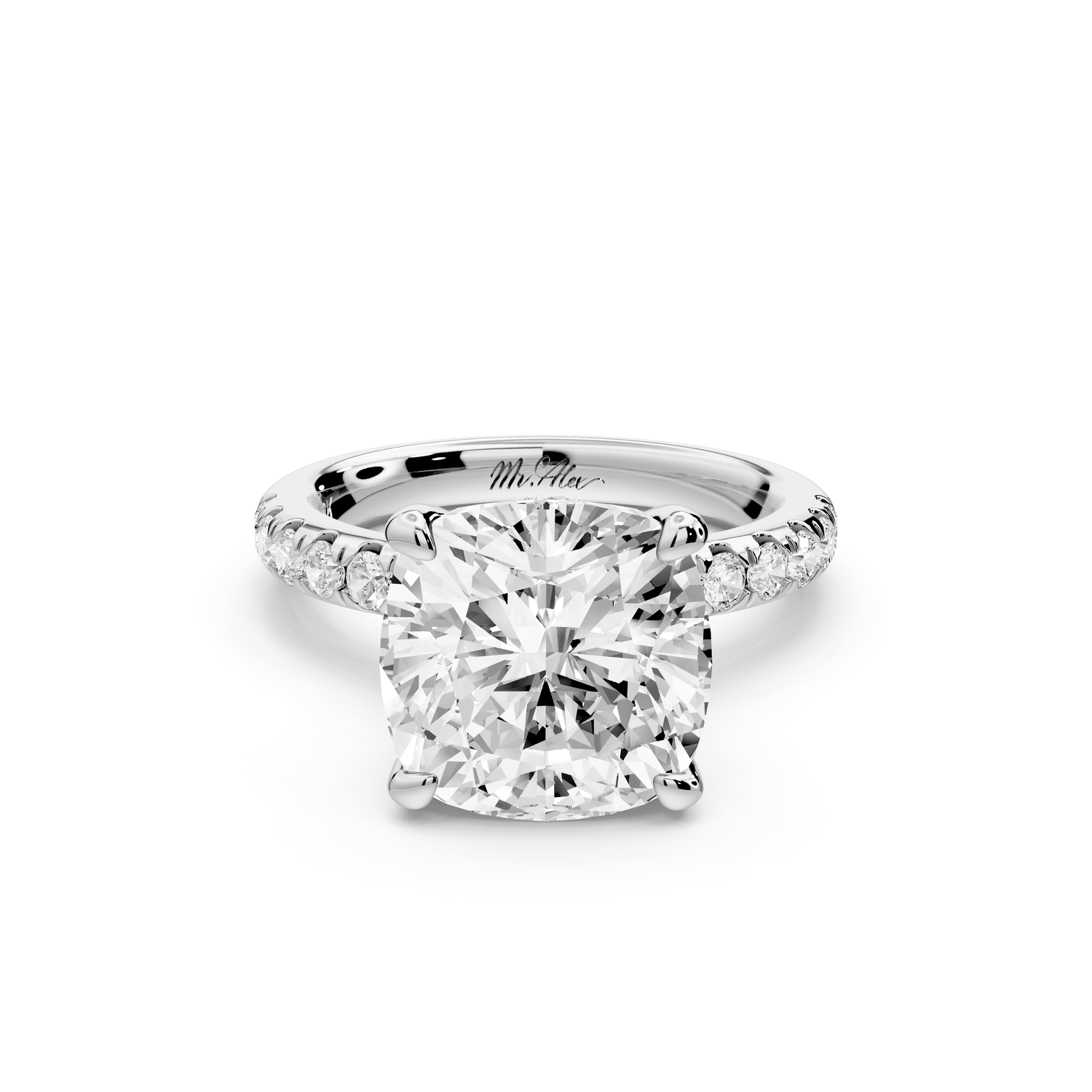 Flora - 5ct platinum cushion talong prong Wrap around halo Half Band Engagement Ring - Mr. Alex Jewelry