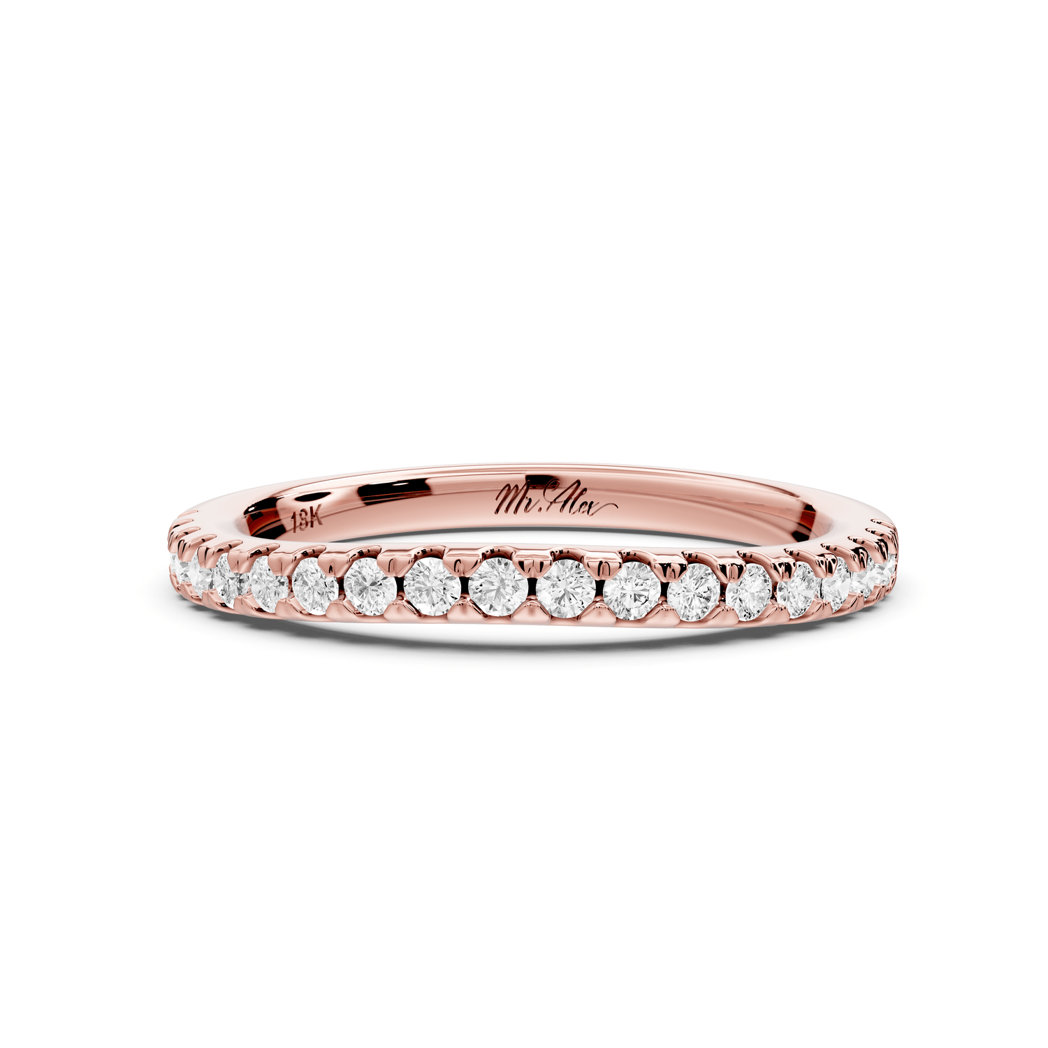 Gabrielle - 18k rose gold Half - Eternity Shared Prong Pave Wedding Band - Mr. Alex Jewelry