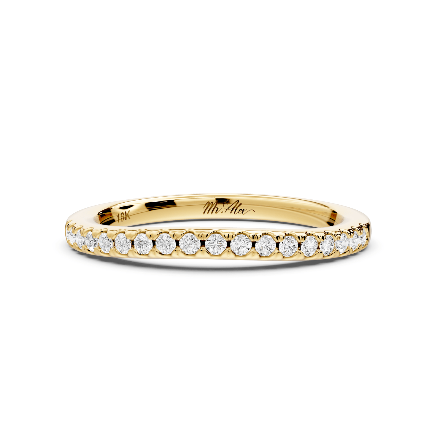 Gabrielle - 18k yellow gold Half - Eternity Shared Prong Pave Wedding Band - Mr. Alex Jewelry