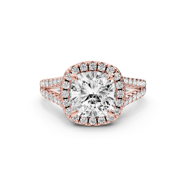 Gabrielle - 2ct 14k rose gold cushion Diamond Graduated Halo Pavé Split Shank Engagement Ring - Mr. Alex Jewelry