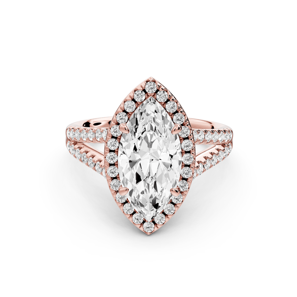 Gabrielle - 2ct 14k rose gold marquise Diamond Graduated Halo Pavé Split Shank Engagement Ring - Mr. Alex Jewelry