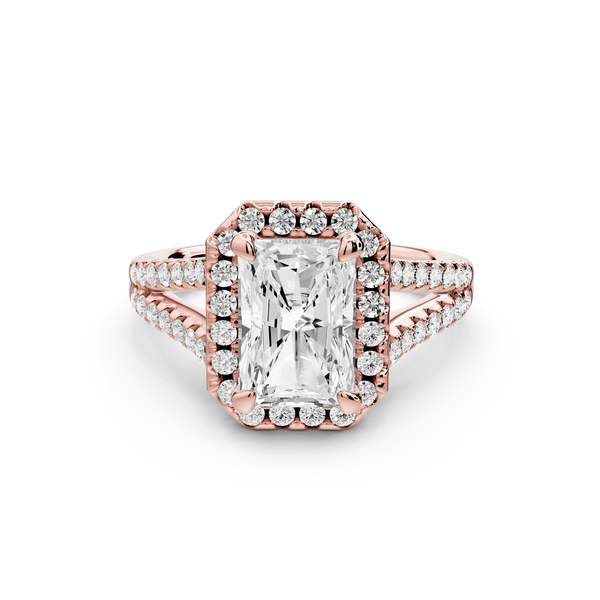 Gabrielle - 2ct 14k rose gold radiant Diamond Graduated Halo Pavé Split Shank Engagement Ring - Mr. Alex Jewelry