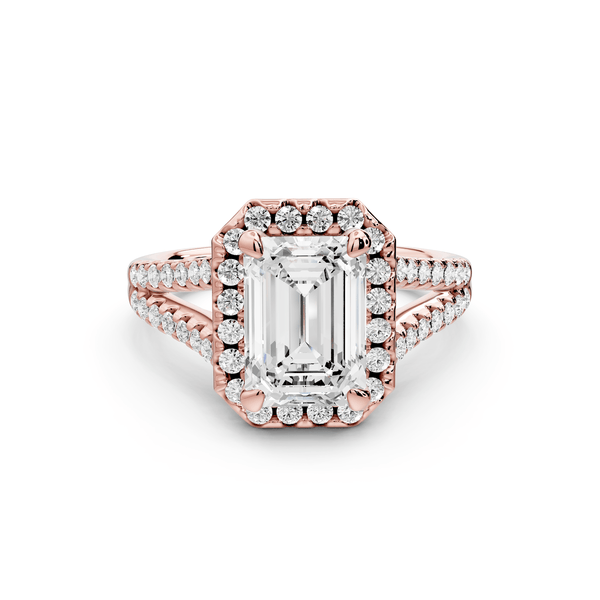 Gabrielle - 2ct 18k rose gold emerald Diamond Graduated Halo Pavé Split Shank Engagement Ring - Mr. Alex Jewelry