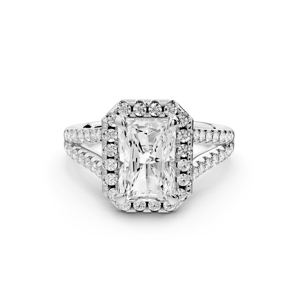Gabrielle - 2ct platinum radiant Diamond Graduated Halo Pavé Split Shank Engagement Ring - Mr. Alex Jewelry