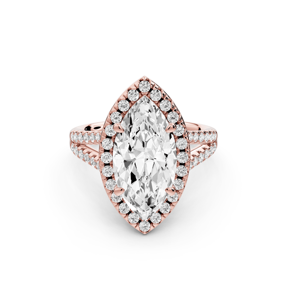 Gabrielle - 3ct 14k rose gold marquise Diamond Graduated Halo Pavé Split Shank Engagement Ring - Mr. Alex Jewelry