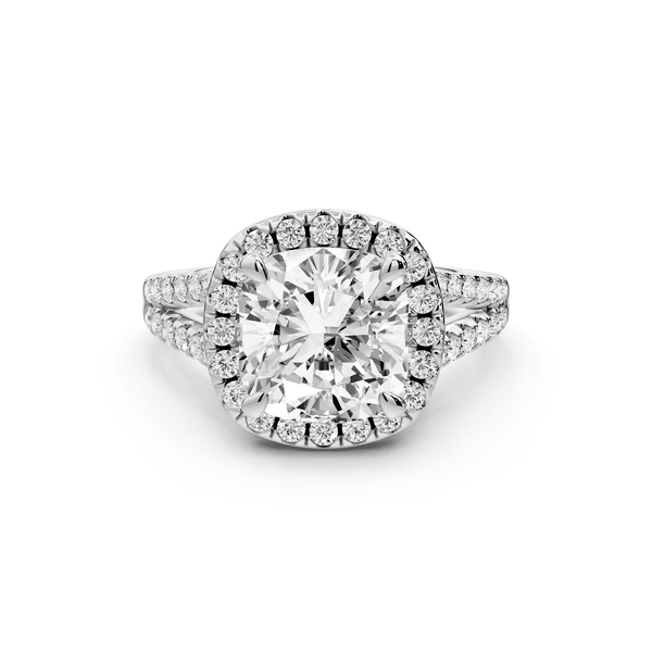 Gabrielle - 3ct 14k white gold cushion Diamond Graduated Halo Pavé Split Shank Engagement Ring - Mr. Alex Jewelry
