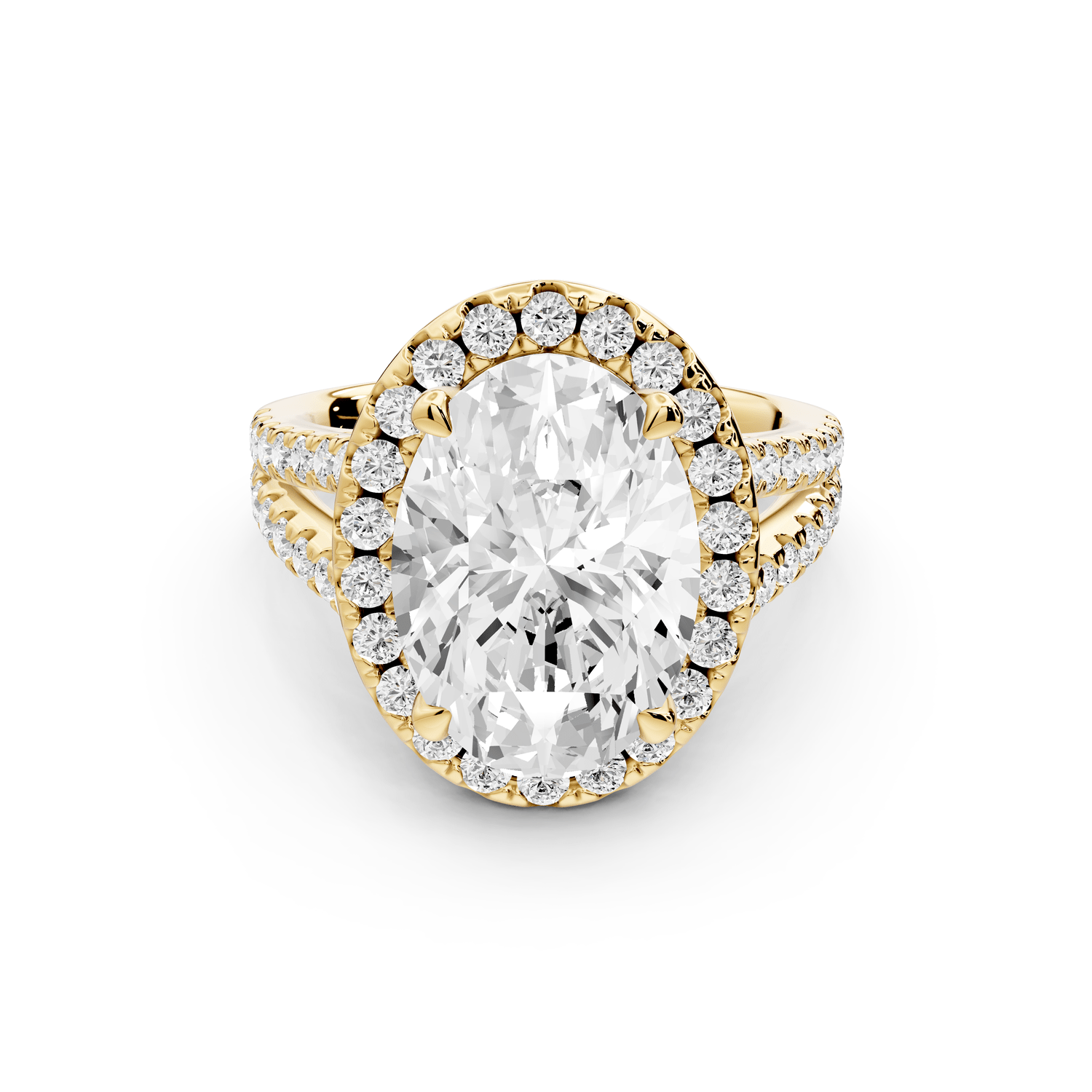Gabrielle - 3ct 18k yellow gold oval Diamond Graduated Halo Pavé Split Shank Engagement Ring - Mr. Alex Jewelry