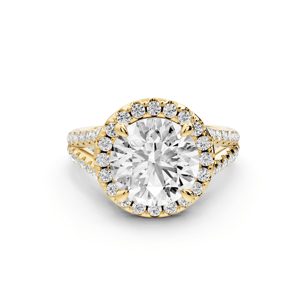 Gabrielle - 3ct 18k yellow gold round Diamond Graduated Halo Pavé Split Shank Engagement Ring - Mr. Alex Jewelry