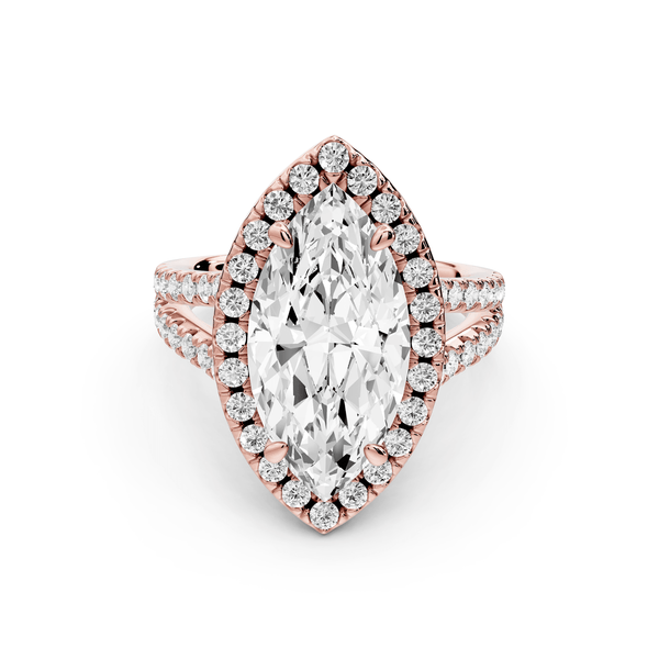 Gabrielle - 4ct 14k rose gold marquise Diamond Graduated Halo Pavé Split Shank Engagement Ring - Mr. Alex Jewelry