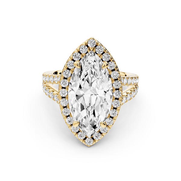 Gabrielle - 4ct 14k yellow gold marquise Diamond Graduated Halo Pavé Split Shank Engagement Ring - Mr. Alex Jewelry