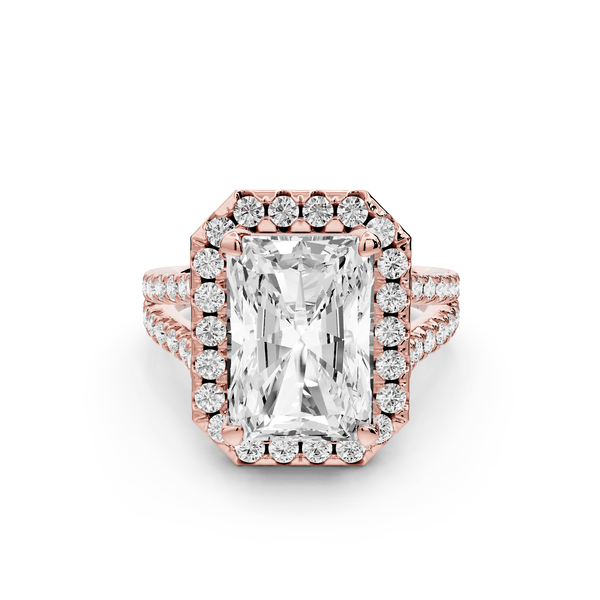 Gabrielle - 5ct 14k rose gold radiant Diamond Graduated Halo Pavé Split Shank Engagement Ring - Mr. Alex Jewelry
