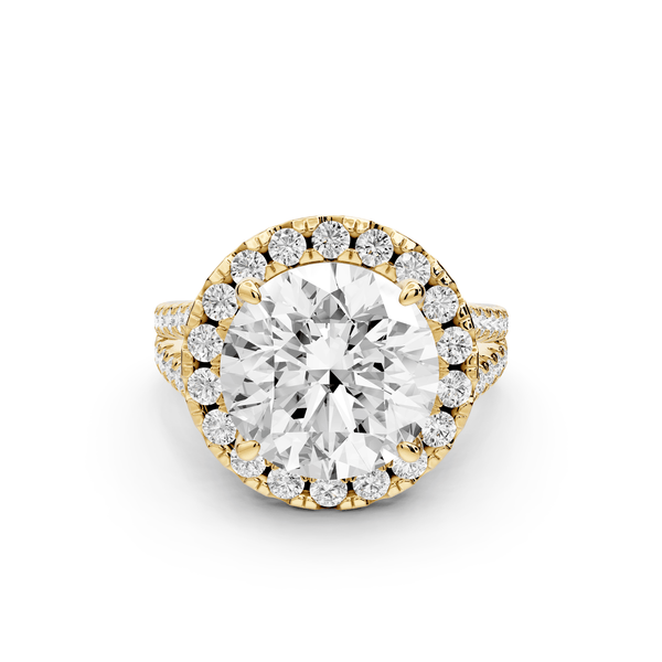Gabrielle - 5ct 14k yellow gold round Diamond Graduated Halo Pavé Split Shank Engagement Ring - Mr. Alex Jewelry