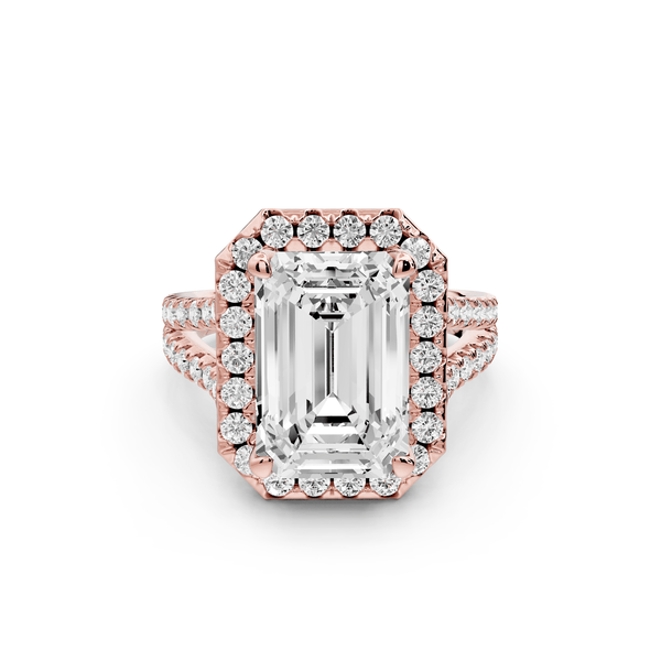Gabrielle - 5ct 18k rose gold emerald Diamond Graduated Halo Pavé Split Shank Engagement Ring - Mr. Alex Jewelry