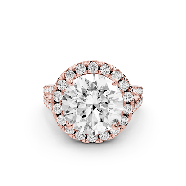 Gabrielle - 5ct 18k rose gold round Diamond Graduated Halo Pavé Split Shank Engagement Ring - Mr. Alex Jewelry