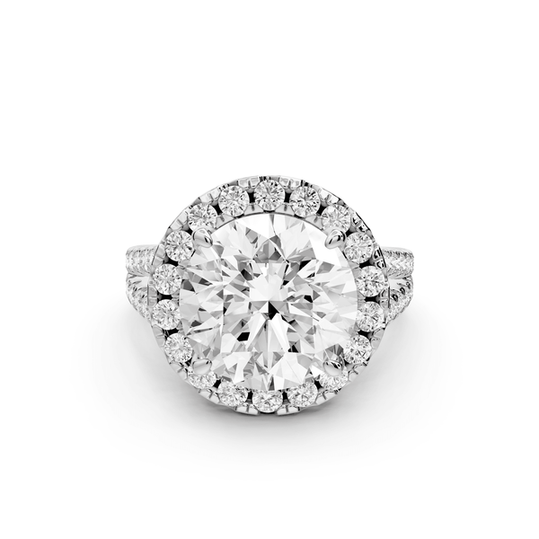 Gabrielle - 5ct 18k white gold round Diamond Graduated Halo Pavé Split Shank Engagement Ring - Mr. Alex Jewelry