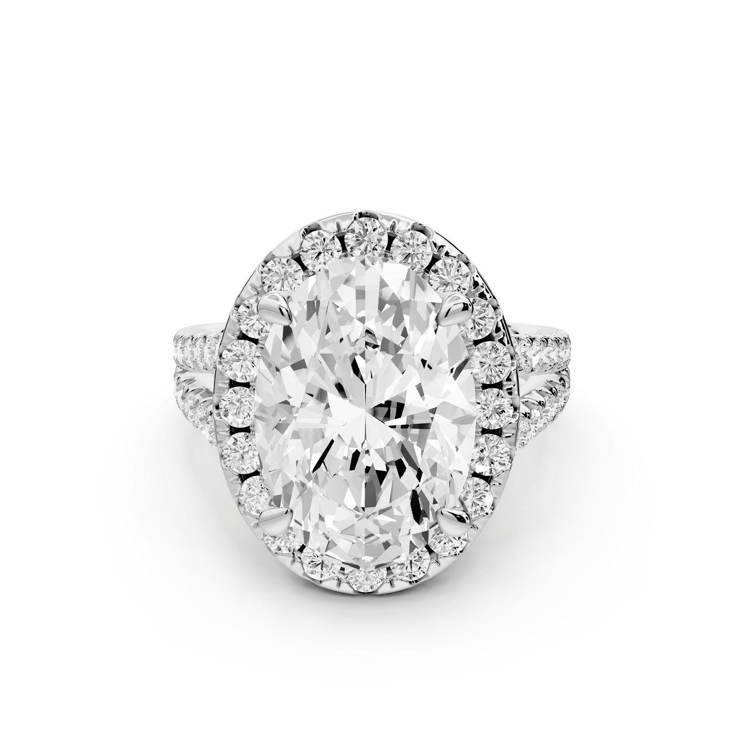 Gabrielle - 5ct platinum oval Diamond Graduated Halo Pavé Split Shank Engagement Ring - Mr. Alex Jewelry