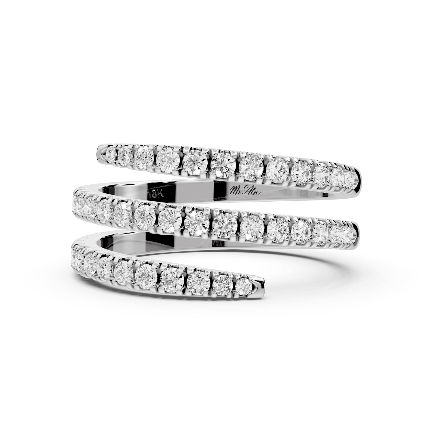 Giselle - 0.59ct 18k white gold Diamond Pavé Triple-Row Wrap Ring - Mr. Alex Jewelry