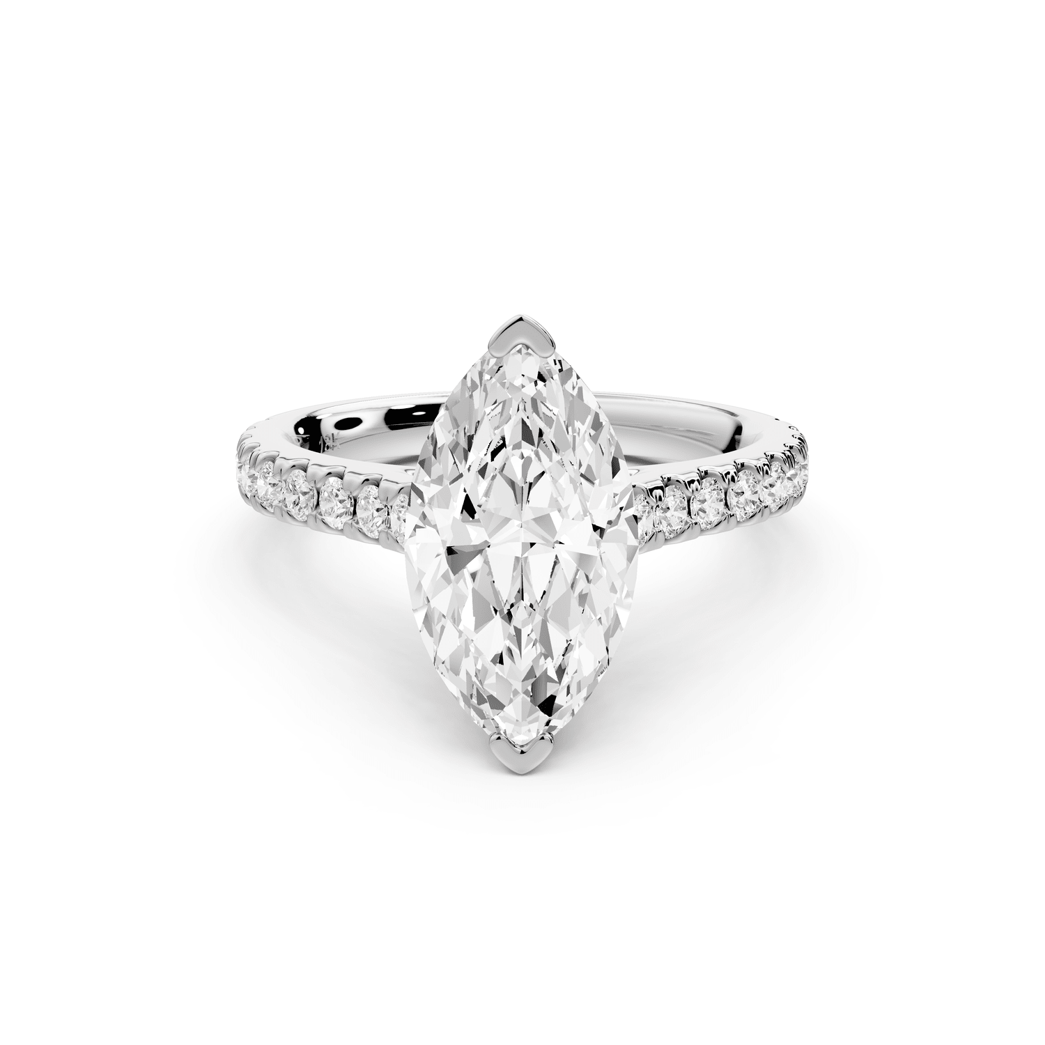 Iris - 2ct 14k white gold Three stone marquise Halo engagement ring - Mr. Alex Jewelry