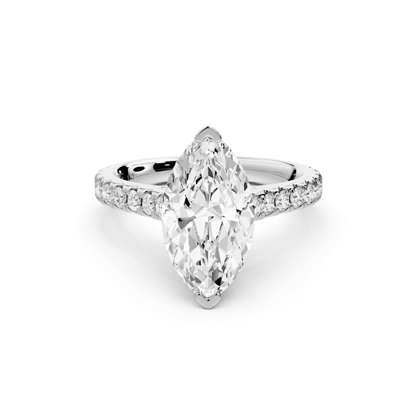 Iris - 2ct 14k white gold Three stone marquise Halo engagement ring - Mr. Alex Jewelry