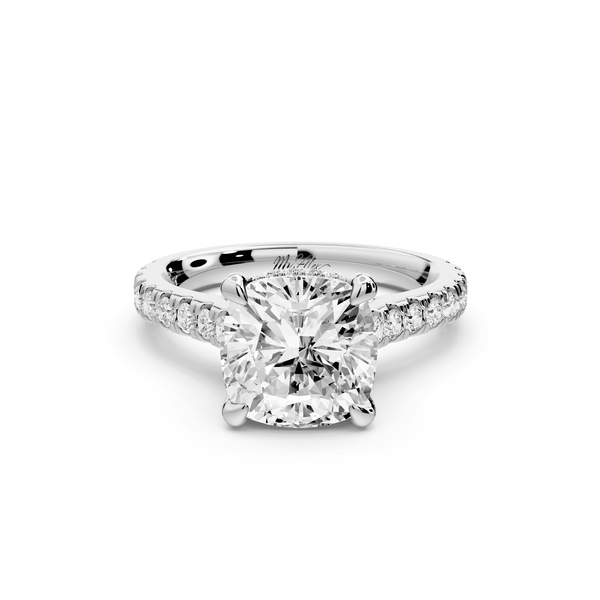 Iris - 3ct 14k white gold Three stone cushion Halo engagement ring - Mr. Alex Jewelry