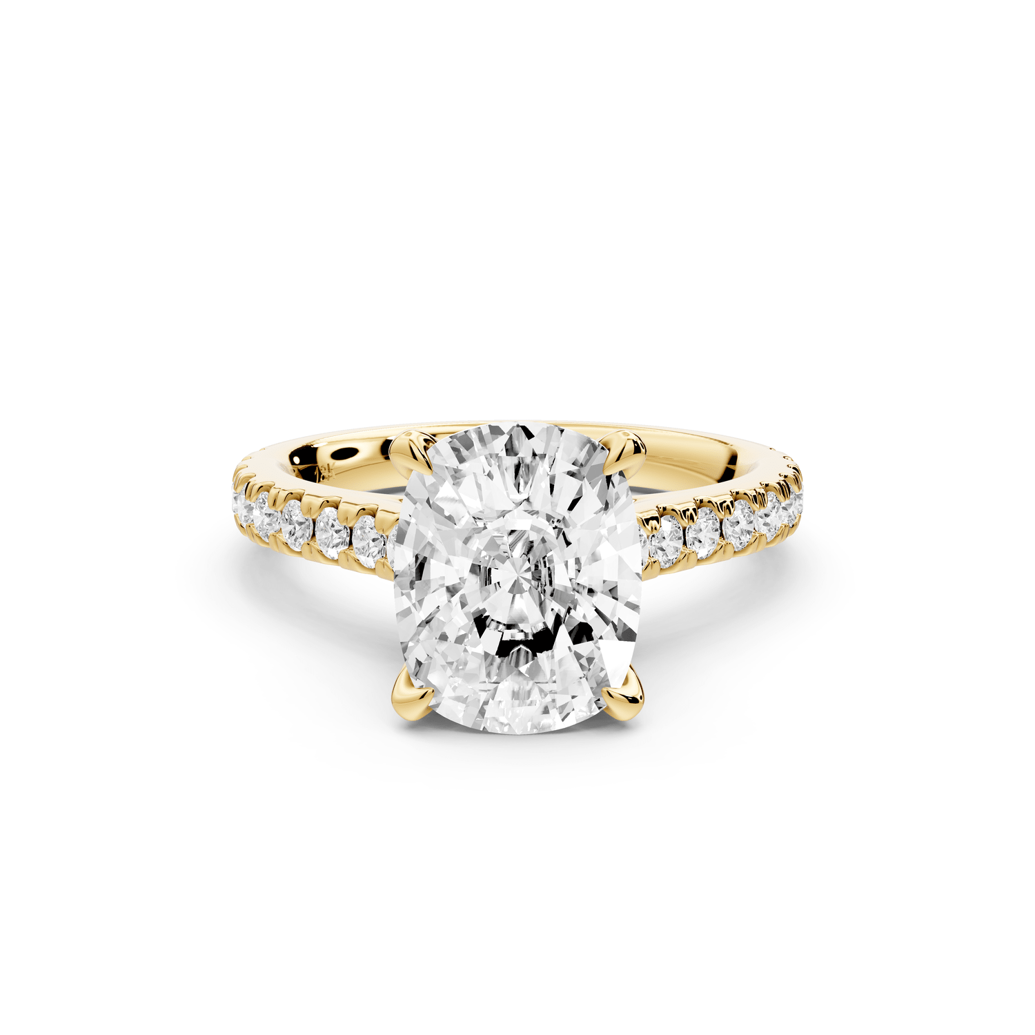 Iris - 3ct 14k yellow gold Three stone Elongated Cushion Halo engagement ring - Mr. Alex Jewelry