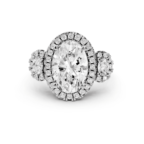 Iris - 3ct 18k white gold Three stone oval Halo engagement ring - Mr. Alex Jewelry