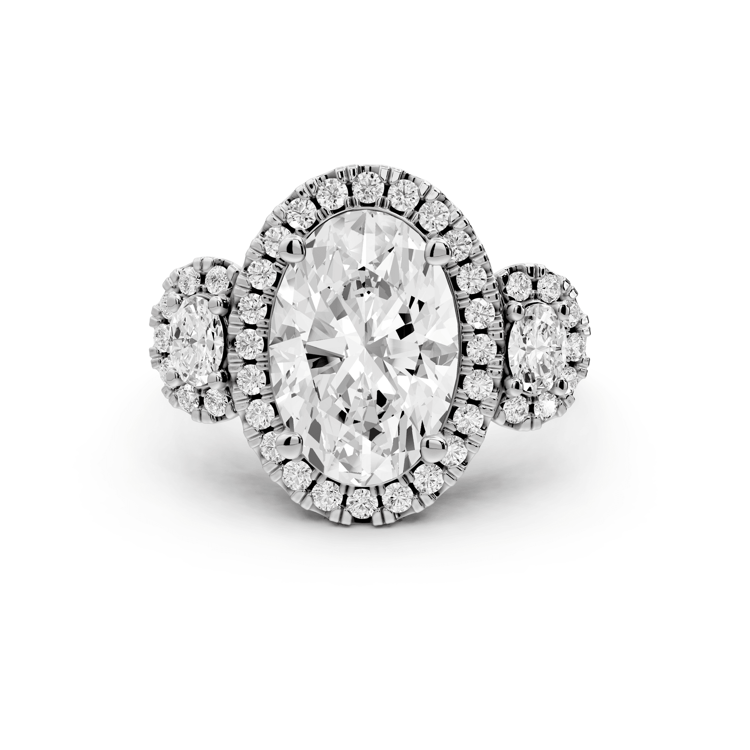 Iris - 3ct platinum Three stone oval Halo engagement ring - Mr. Alex Jewelry