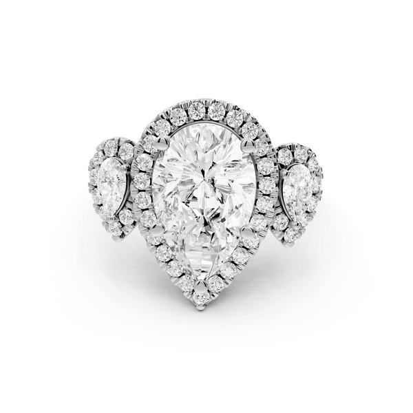 Iris - 3ct platinum Three stone pear Halo engagement ring - Mr. Alex Jewelry
