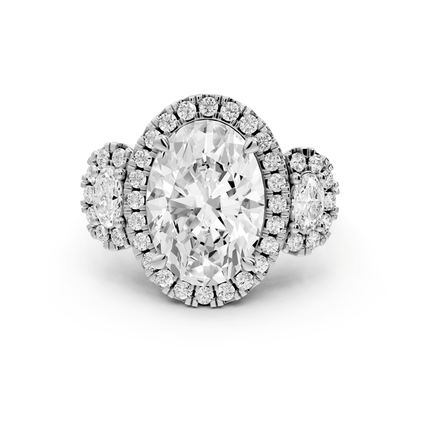 Iris - 4ct platinum Three stone oval Halo engagement ring - Mr. Alex Jewelry
