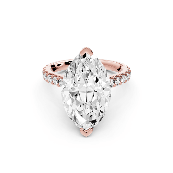 Iris - 5ct 14k rose gold Three stone marquise Halo engagement ring - Mr. Alex Jewelry