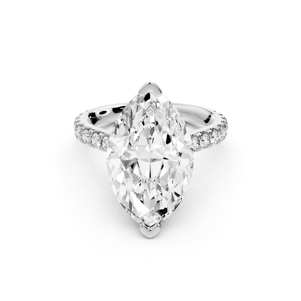 Iris - 5ct 14k white gold Three stone marquise Halo engagement ring - Mr. Alex Jewelry